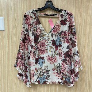 White House Black Market Pink Floral Top Size 10